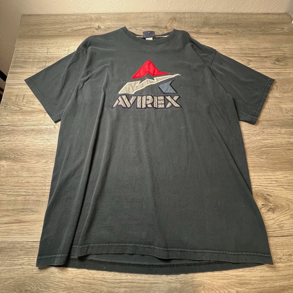 Avirex Varsity T-Shirt Mens XL Black Short Sleeve Embroidered Logo Vintage Style